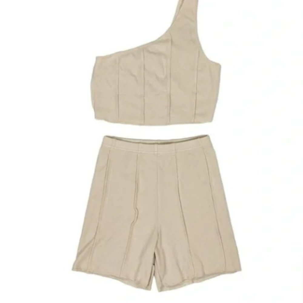Superdown Lizzy Ribbed Short Set in Tan - Picture 2 of 8